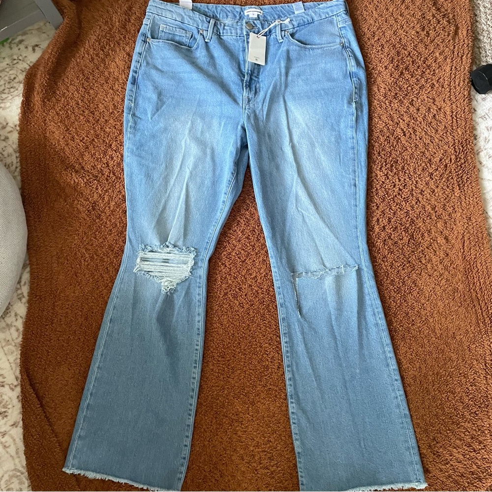 Good American Light Blue Distressed Flare Jeans